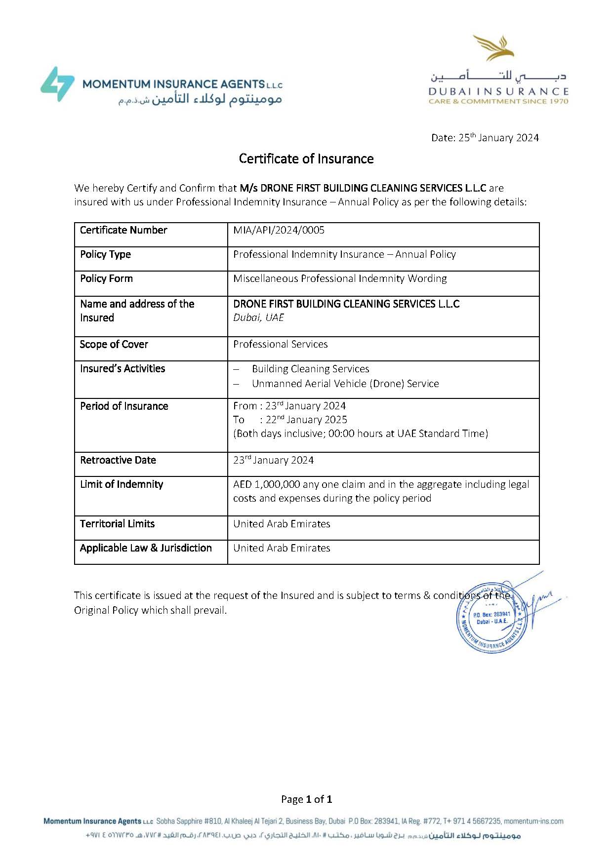 Certificate of Insurance